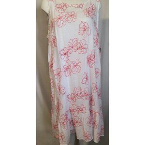 AGB Women Plus Size 2X Summer Dress White & Red Sheer w/Lining Floral NWT
